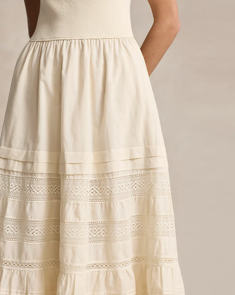 Lace-Trim Sleeveless Henley Dress