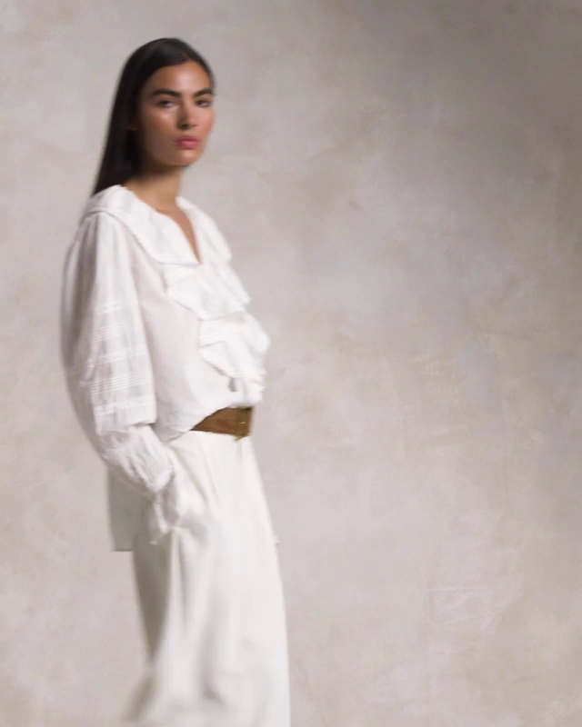 Ruffle-Trim Cotton Voile Blouse