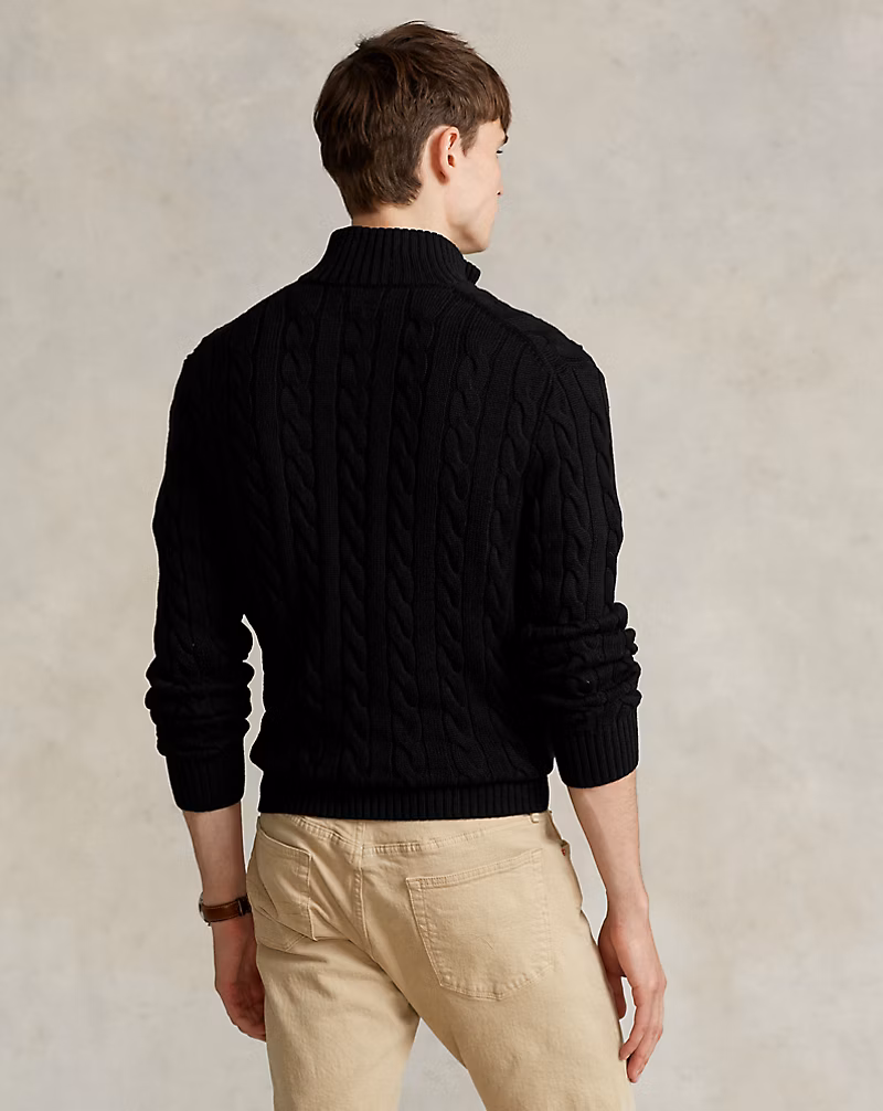 Cable-Knit Cotton Quarter-Zip Sweater