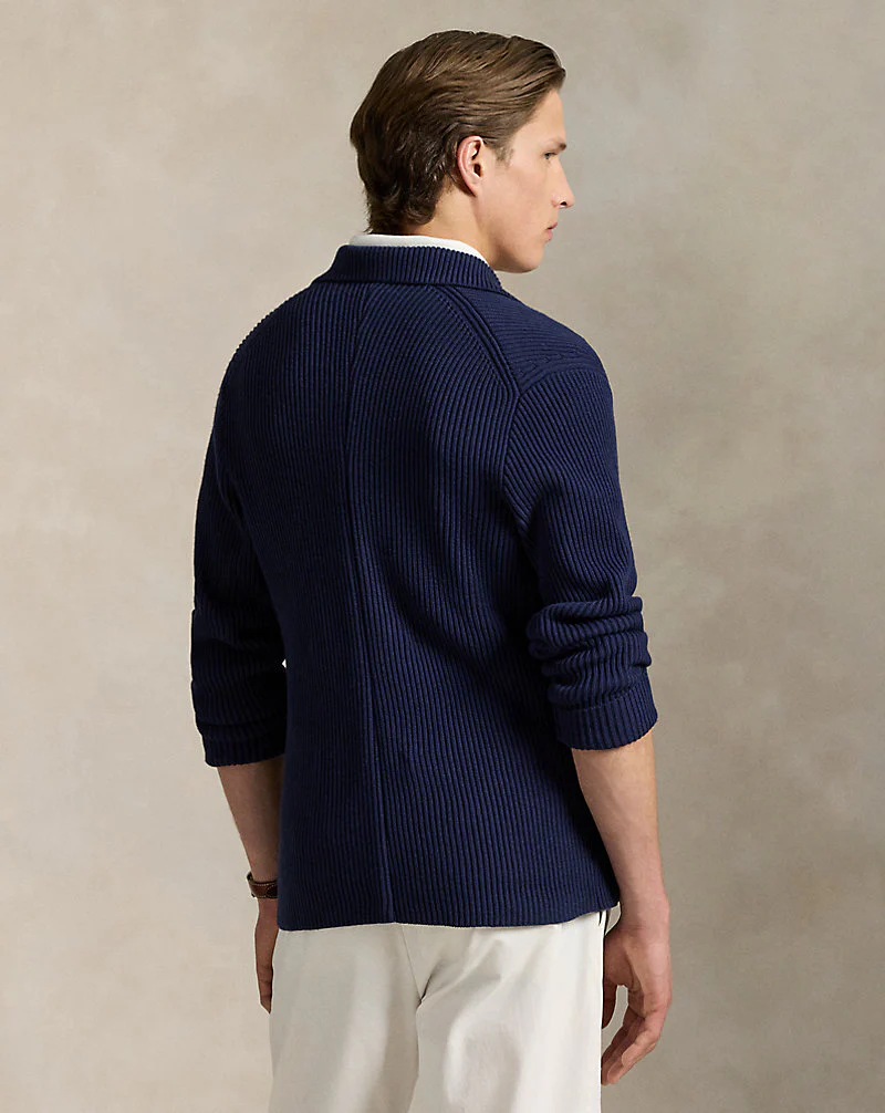 Mesh-Knit Cotton-Blend Blazer Cardigan