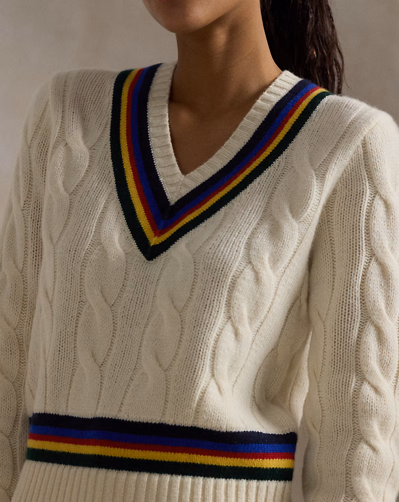 Ralph Lauren Cable-Knit Wool-Cashmere Cricket Sweater