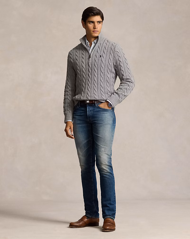 Cable-Knit Cotton Quarter-Zip Sweater