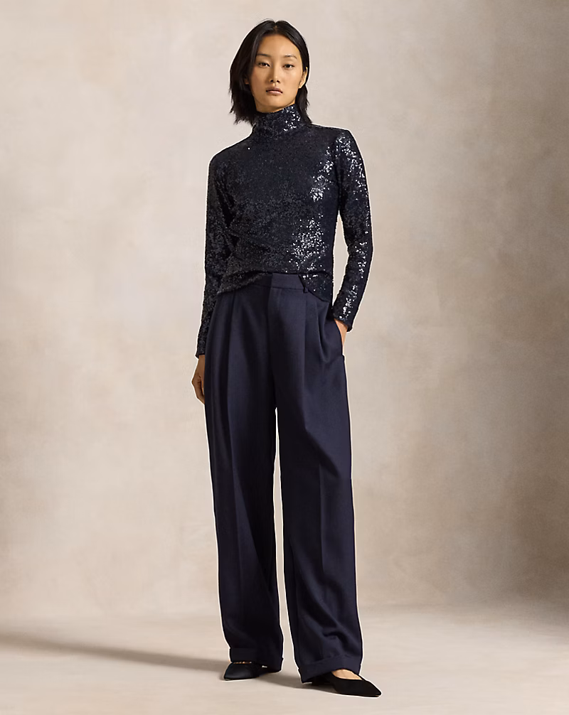 Sequined Mesh Turtleneck
