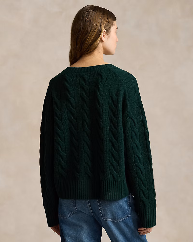 Ralph Lauren Cable-Knit Wool-Cashmere V-Neck Sweater