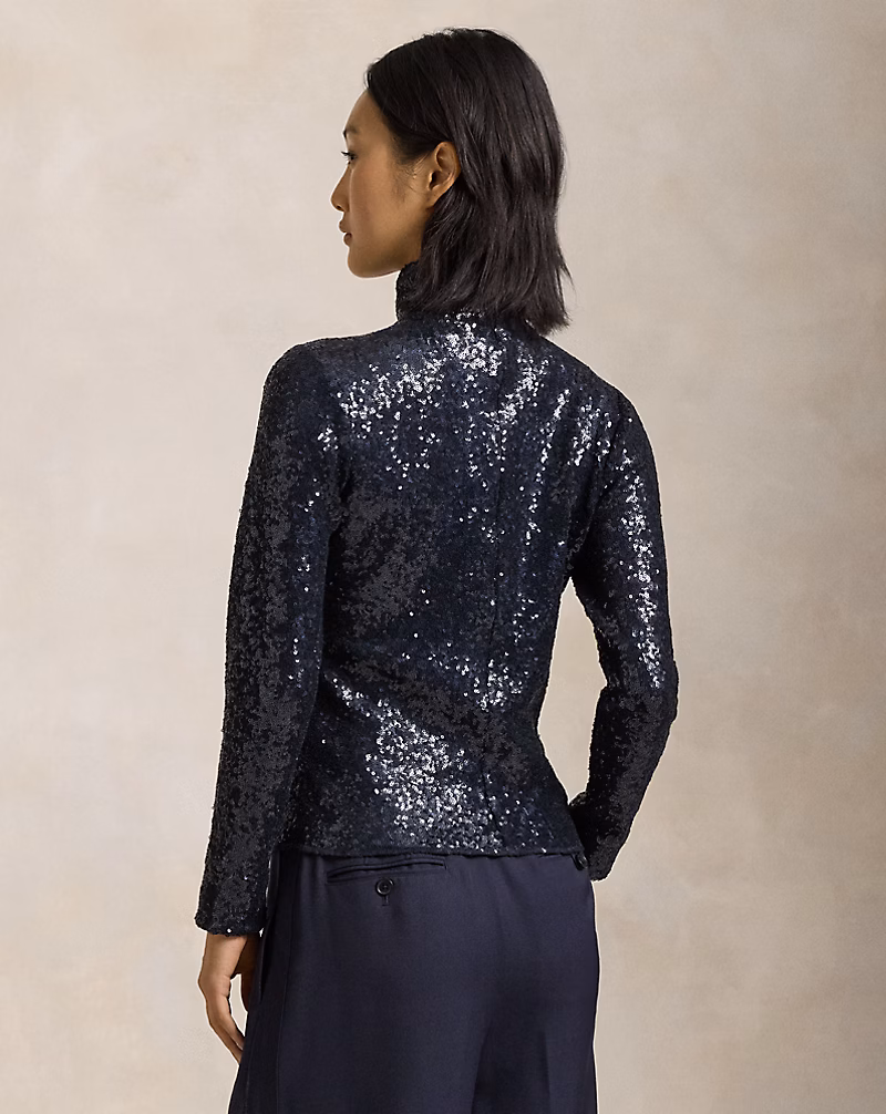 Sequined Mesh Turtleneck