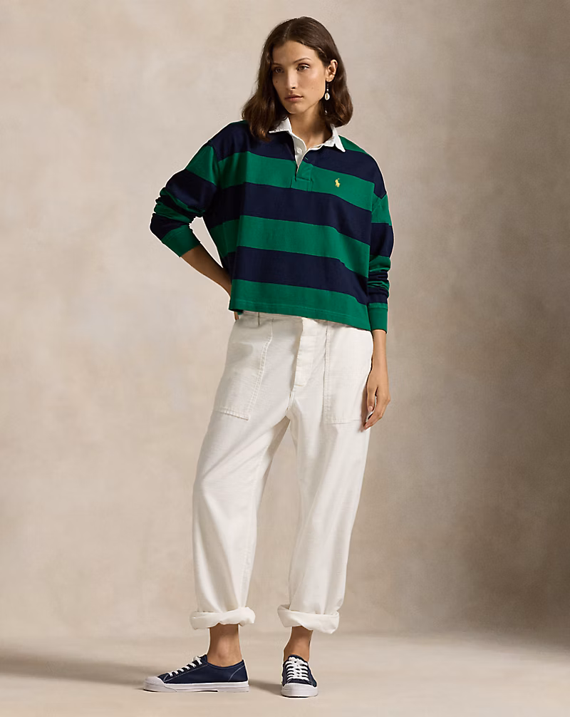 Striped Cropped Jersey Rugby Shirt