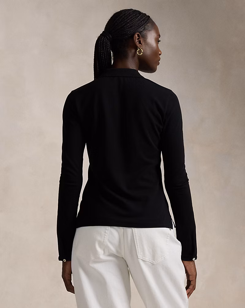 Buttoned-Placket Long-Sleeve Polo Shirt