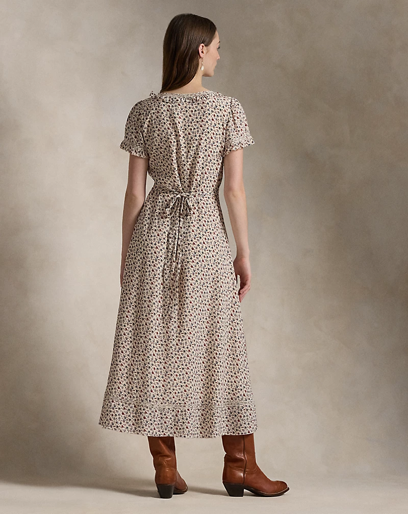 Ruffle-Trim Floral Dress