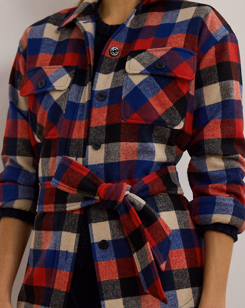 Buffalo Check Belted Twill Shirt Jacket