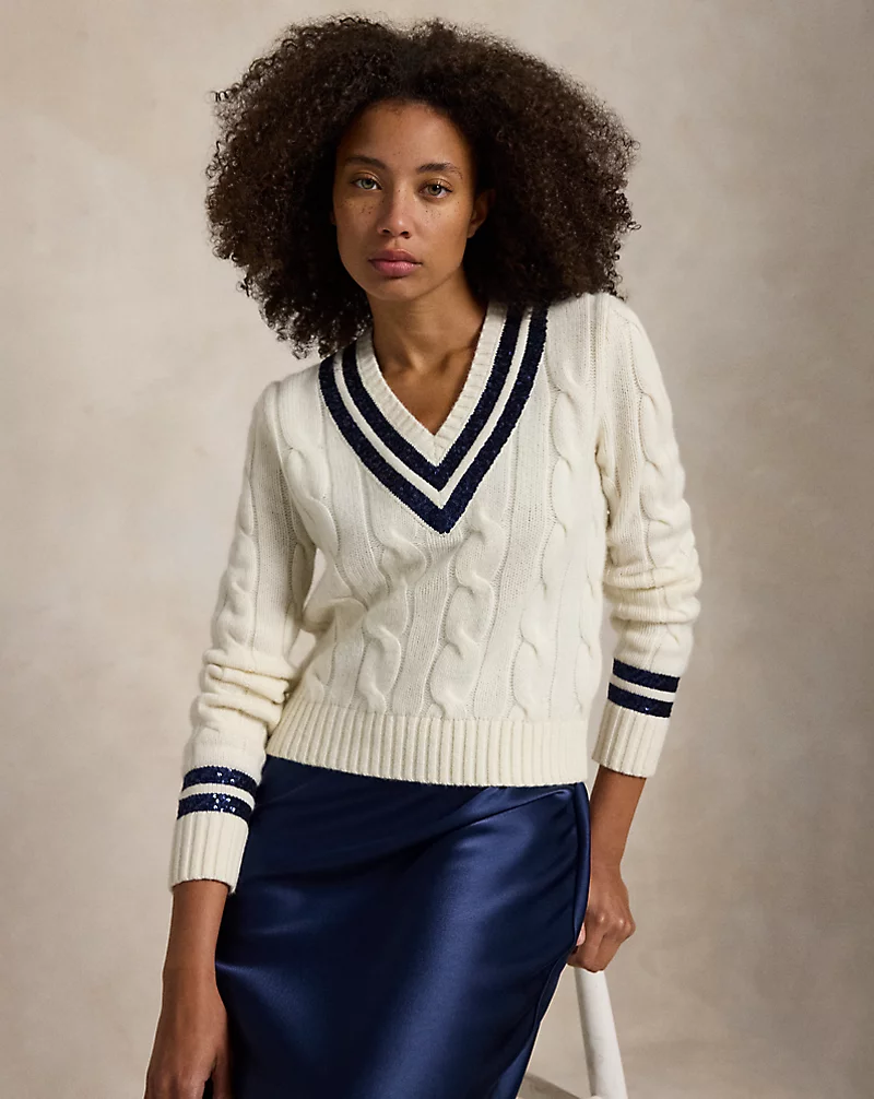 Sequined Wool-Cashmere Cricket Sweater