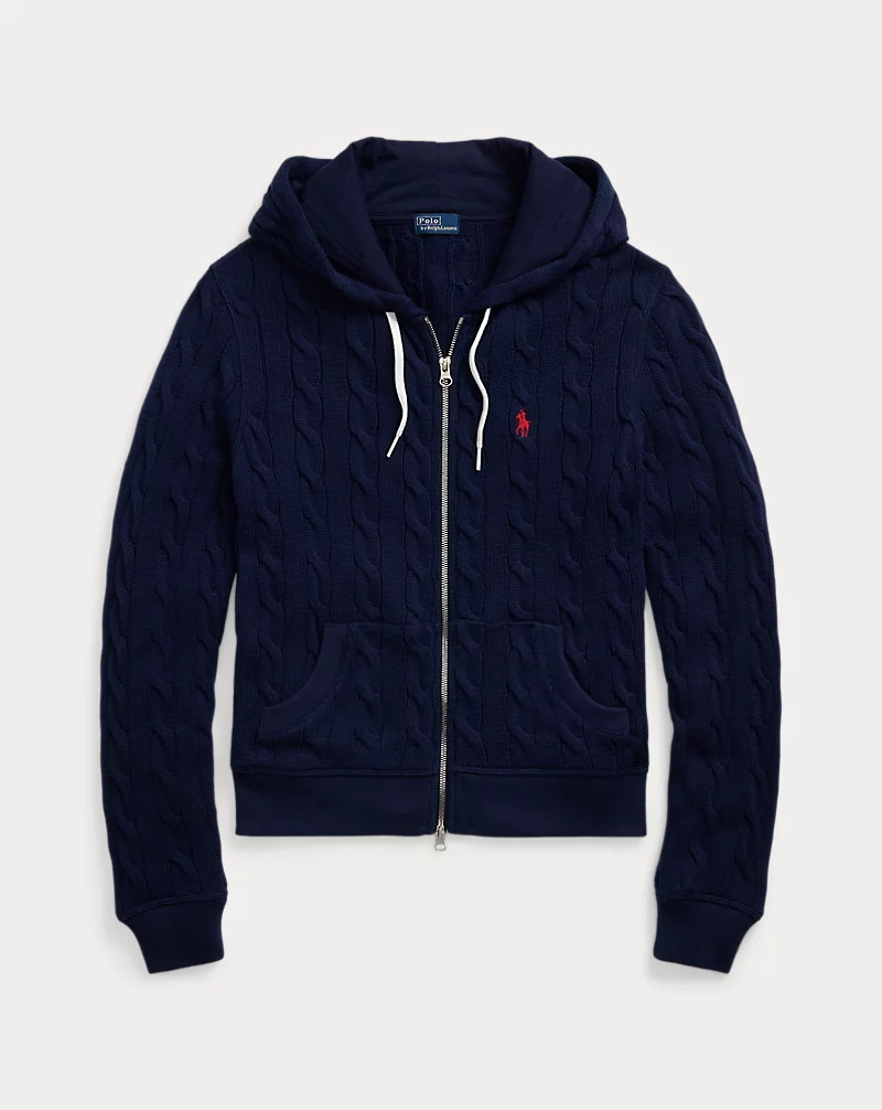 Cable-Knit Cotton Full-Zip Hoodie