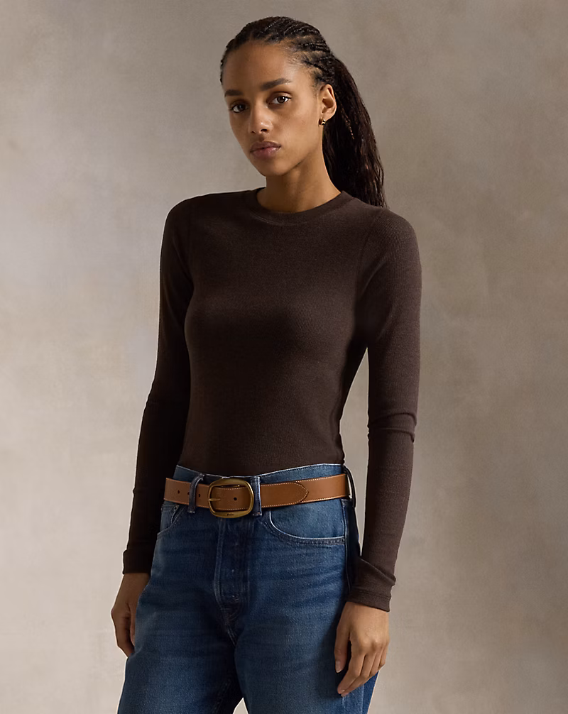 Ribbed Crewneck Long-Sleeve Tee