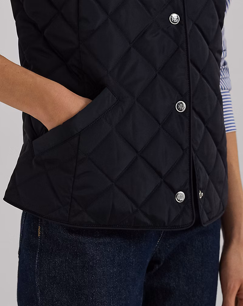 Crest-Patch Quilted Mockneck Vest