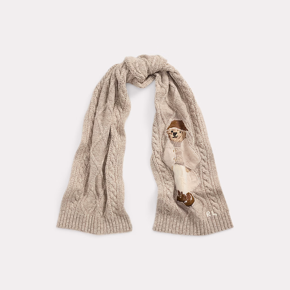 Polo Bear Aran-Knit Wool-Blend Scarf