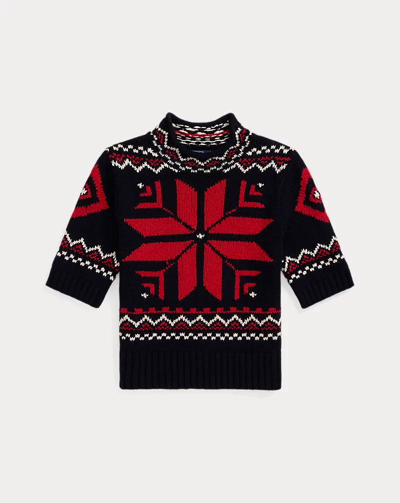 Snowflake-Motif Short-Sleeve Sweater