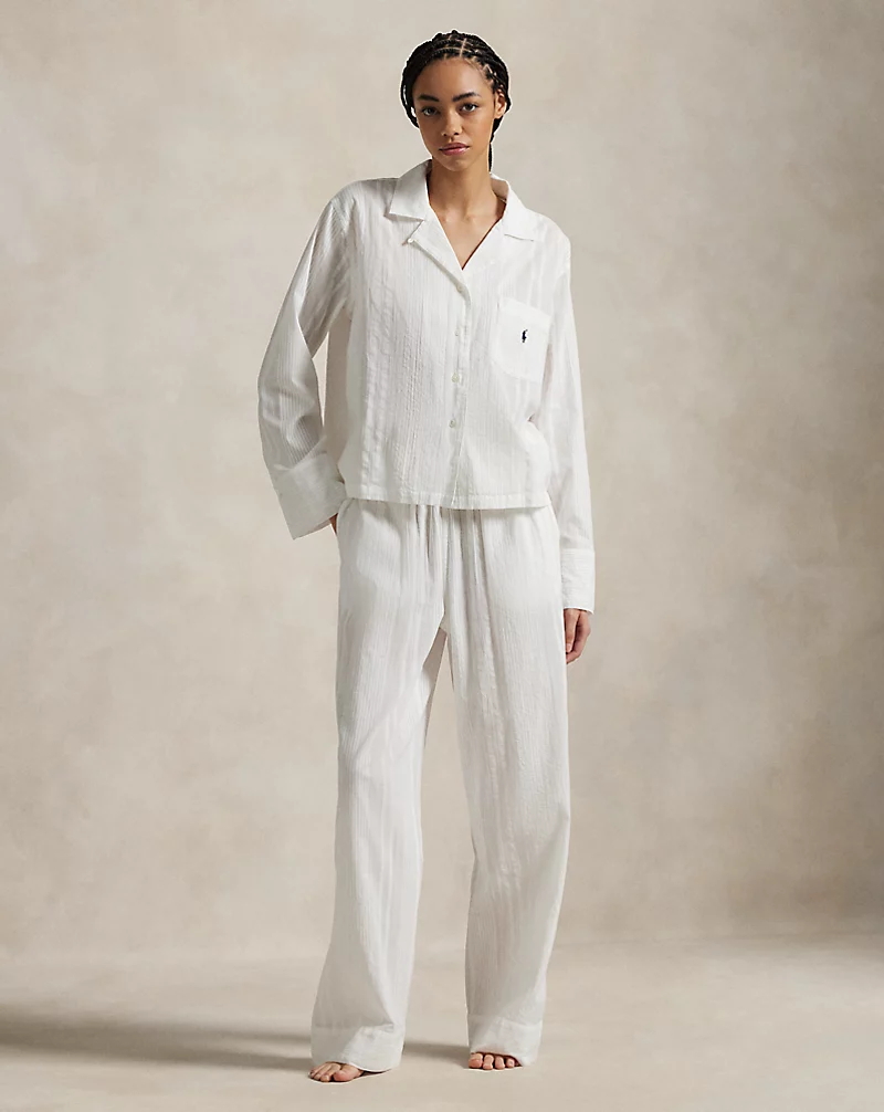 Striped Poplin Shirt & Pant PJ Set