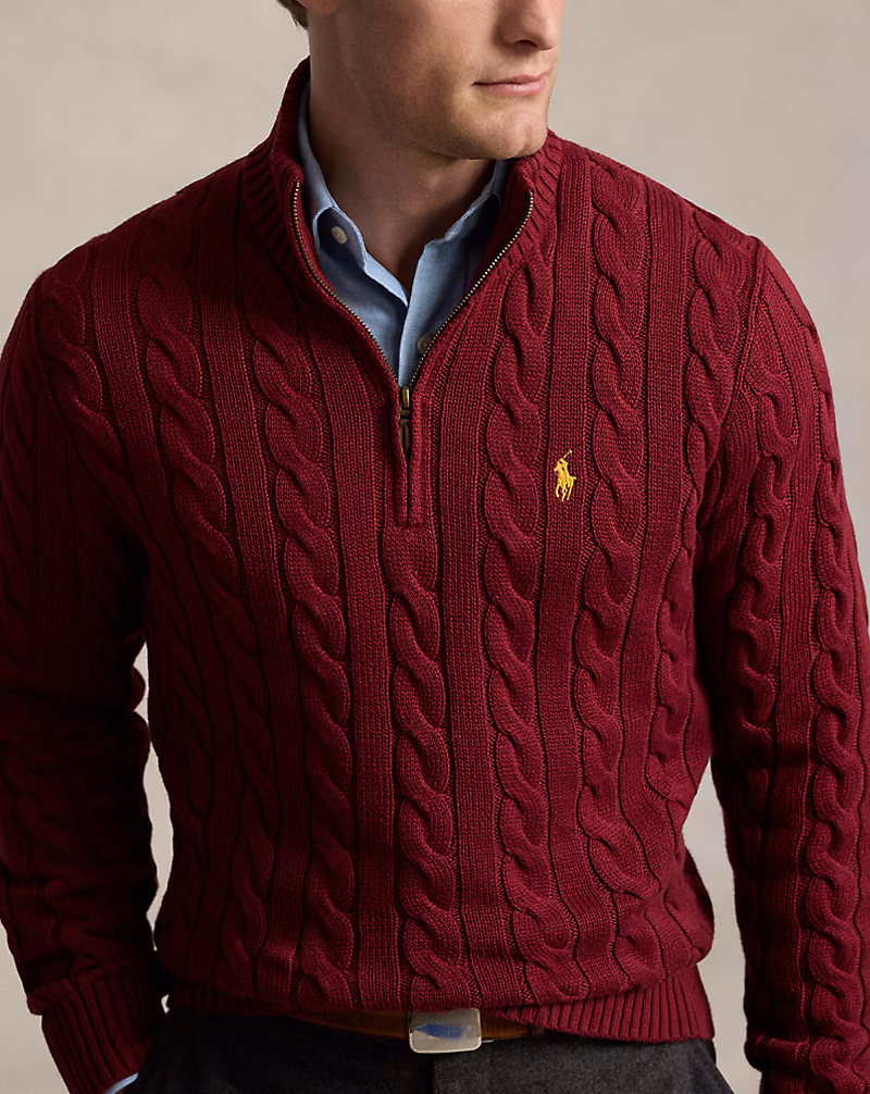 Cable-Knit Cotton Quarter-Zip Sweater