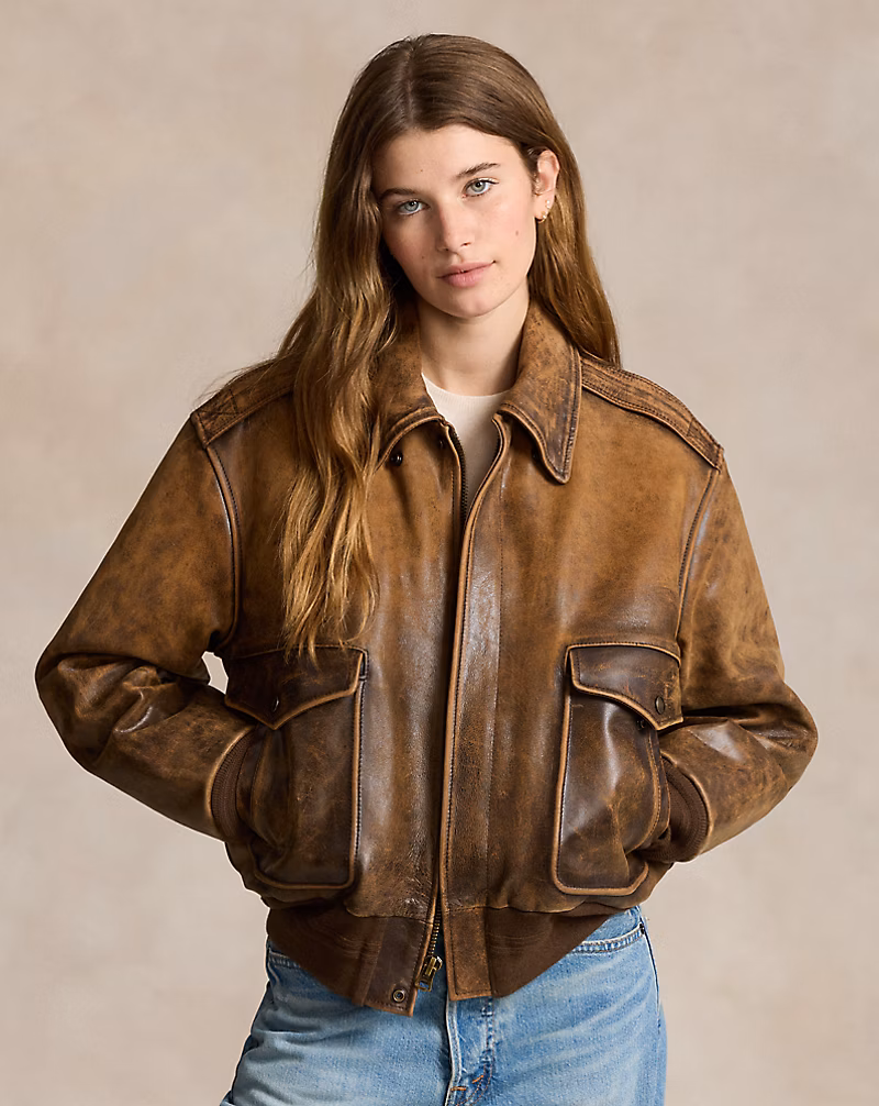 Burnished Leather Bomber Jacket