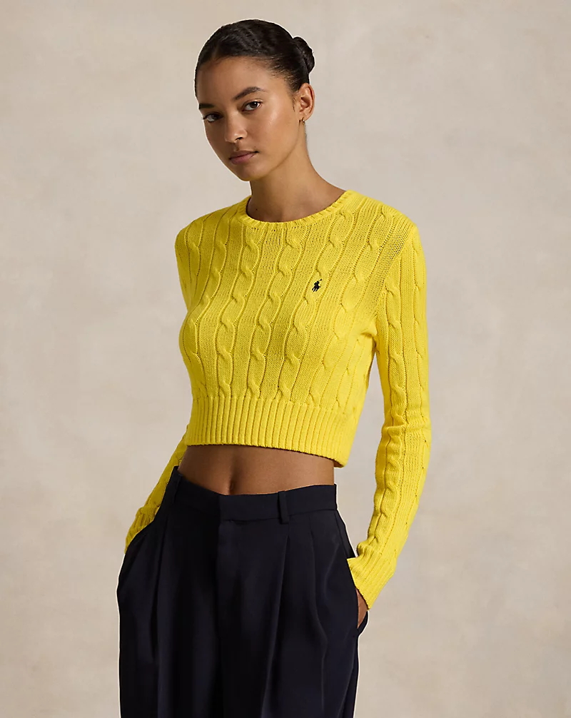 Cable-Knit Cotton Cropped Sweater