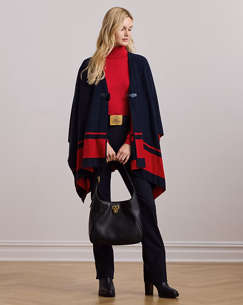 Intarsia-Knit Two-Tone Poncho