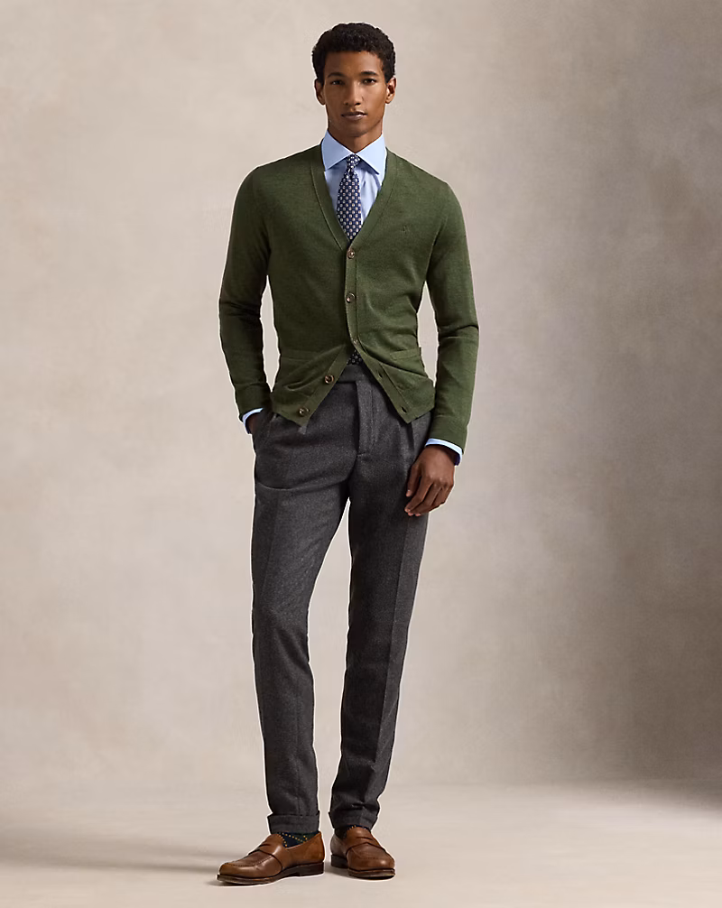 Slim Fit Washable Wool V-Neck Cardigan