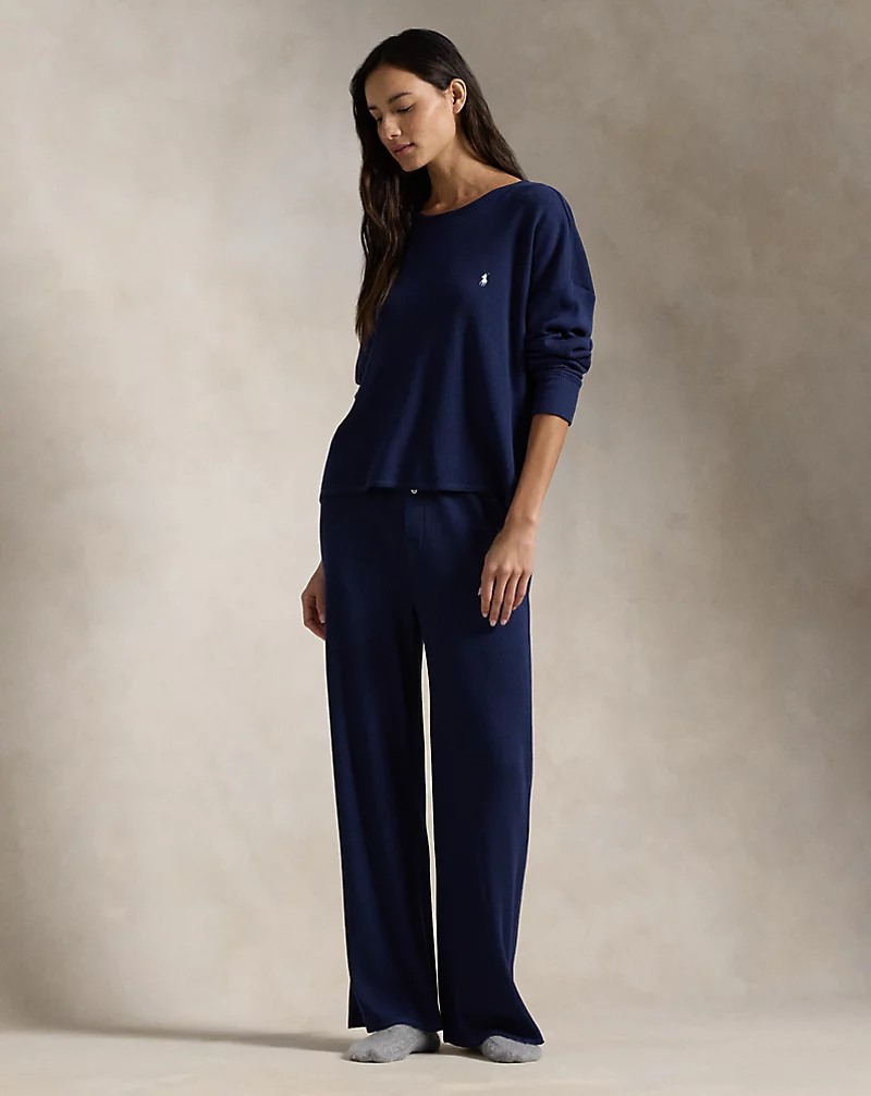 Waffle-Knit Long-Sleeve Pajama Set