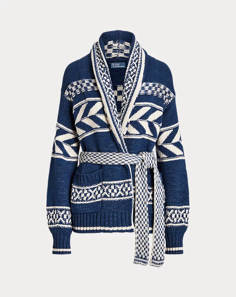 Geo-Stripe Cotton-Linen Cardigan