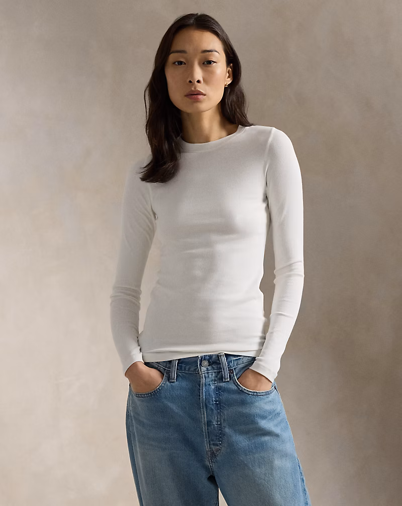 Ribbed Crewneck Long-Sleeve Tee