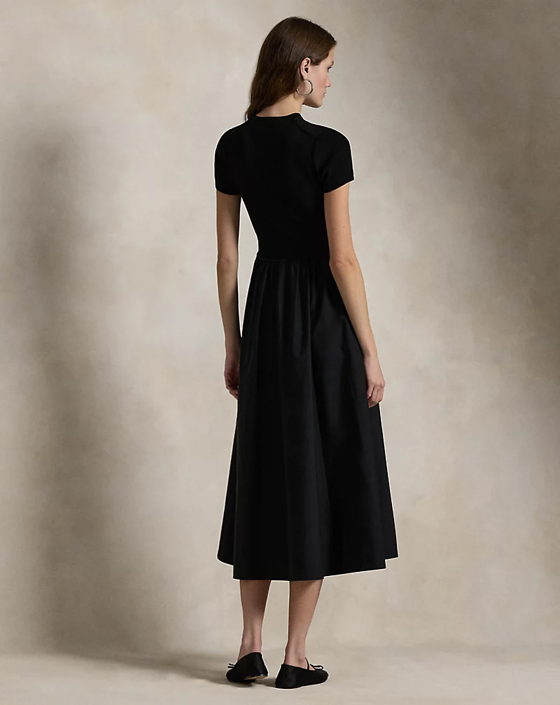 Sweater-Bodice Short-Sleeve Dress