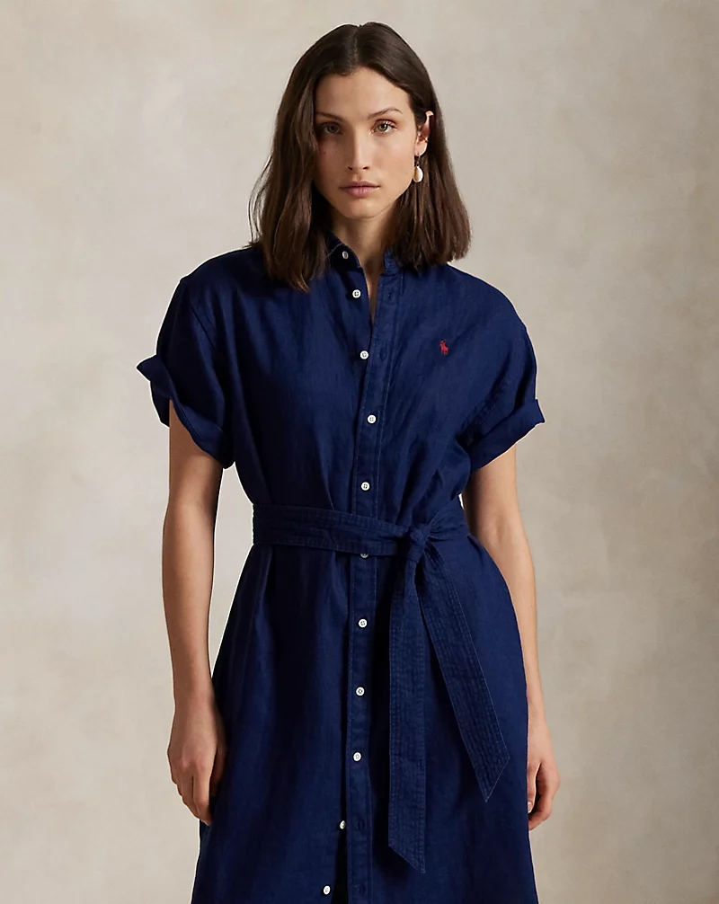 Linen Short-Sleeve Shirtdress