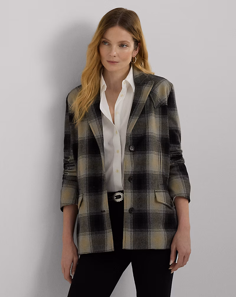 Plaid Wool-Blend Twill Jacket