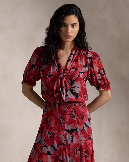 Floral Georgette Tie-Neck Dress