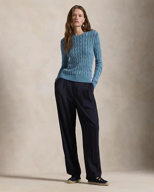 Elbow-Patch Cable-Knit Cotton Sweater