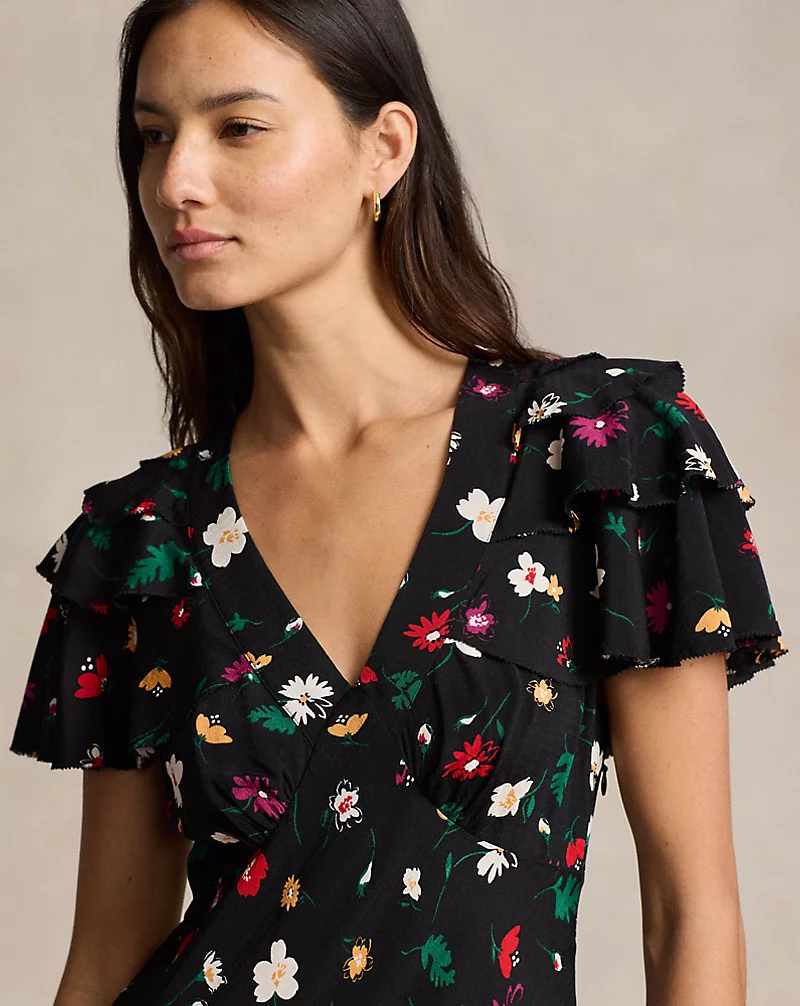 Floral Silk Crepe Dress