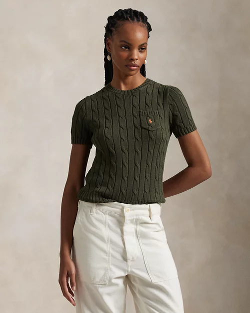 Cable-Knit Cotton Short-Sleeve Sweater