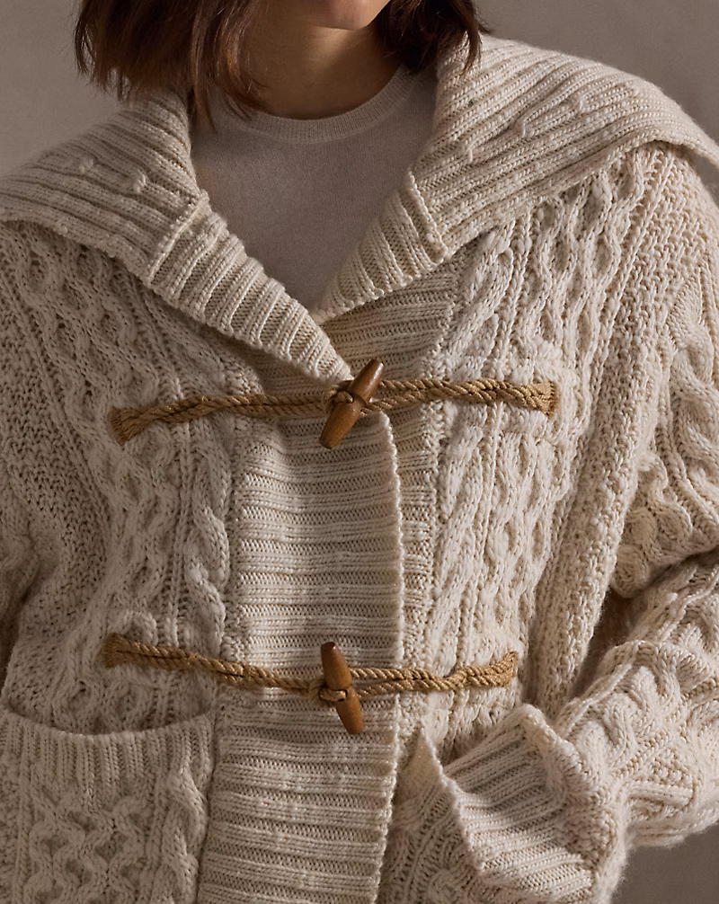 Ralph Lauren Aran-Knit Wool Toggle Cardigan