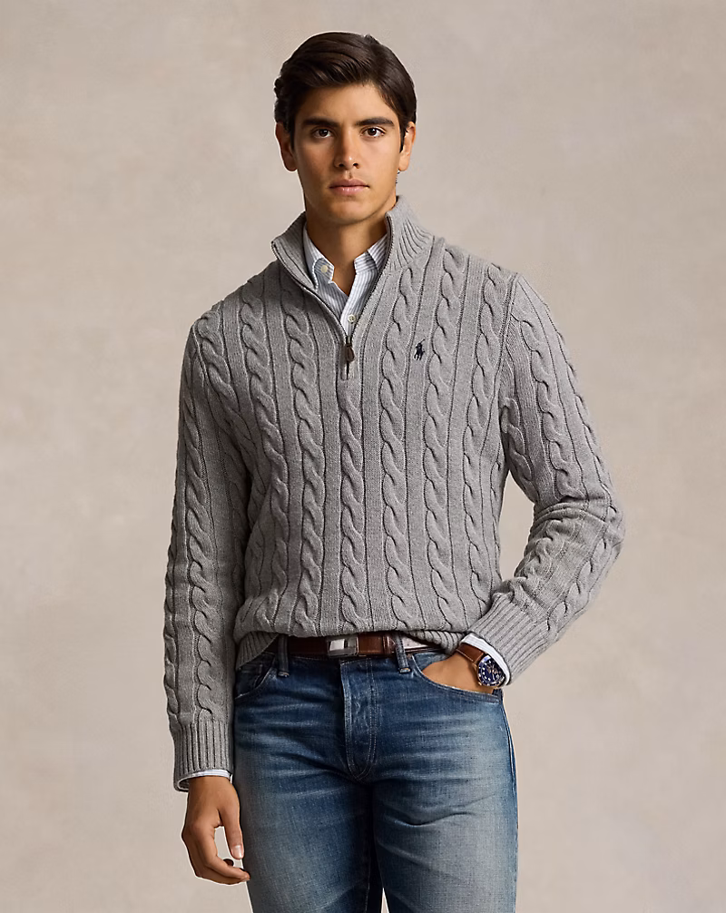 Cable-Knit Cotton Quarter-Zip Sweater
