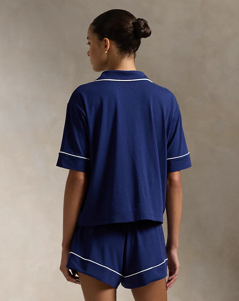 Piped Jersey Short-Sleeve Pajama Set