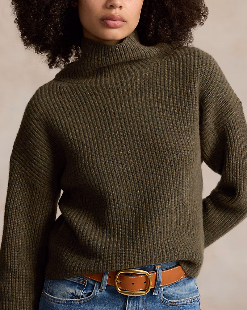 Ralph Lauren Ribbed Wool-Cashmere Mockneck Sweater