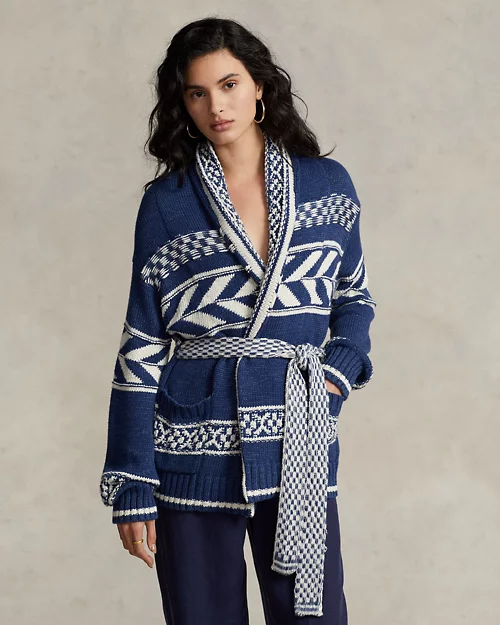 Geo-Stripe Cotton-Linen Cardigan