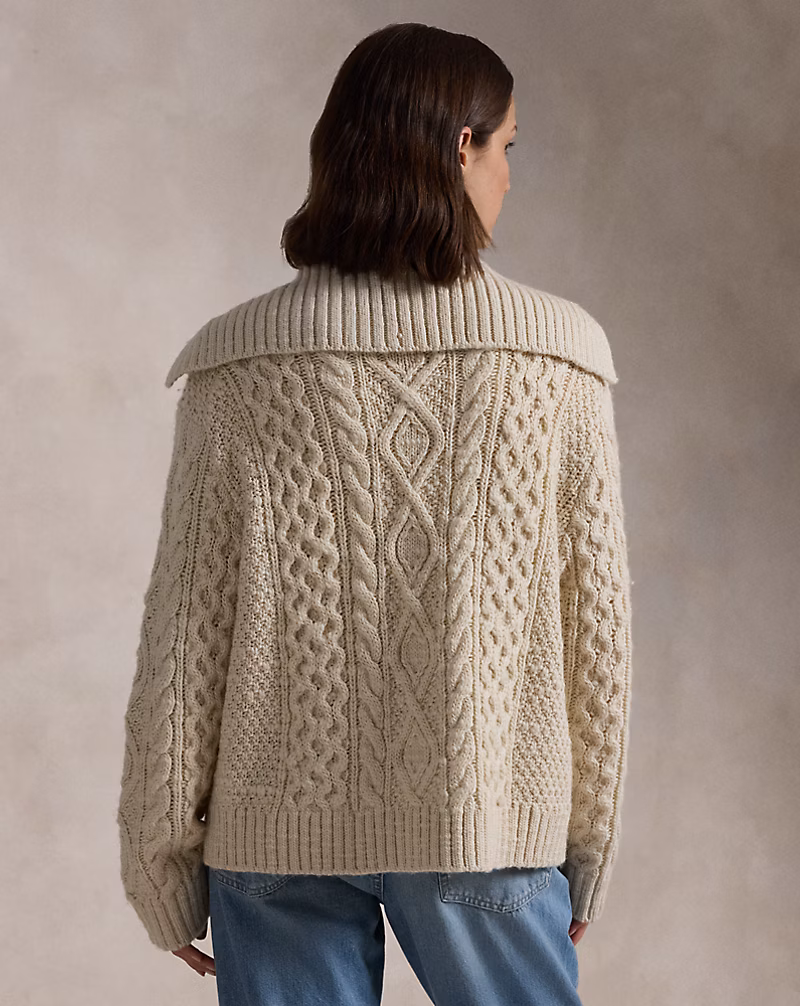 Ralph Lauren Aran-Knit Wool Toggle Cardigan