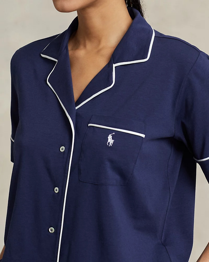 Piped Jersey Short-Sleeve Pajama Set