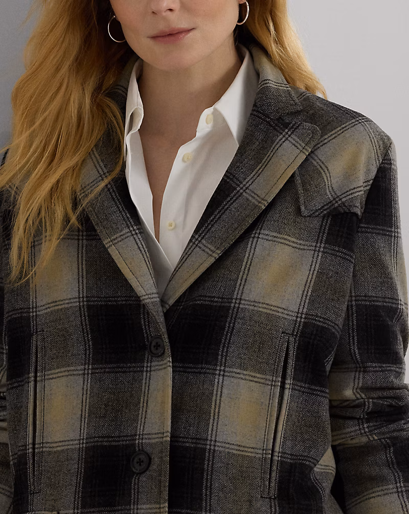 Plaid Wool-Blend Twill Jacket