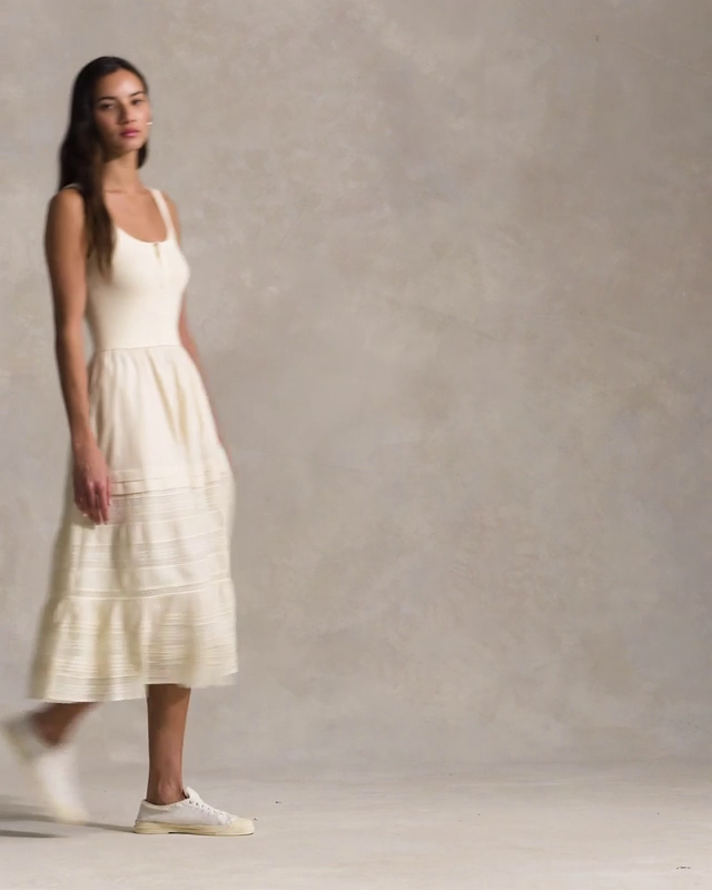 Lace-Trim Sleeveless Henley Dress