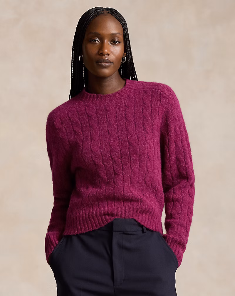 Ralph Lauren Cable-Knit Wool-Blend Crewneck Sweater