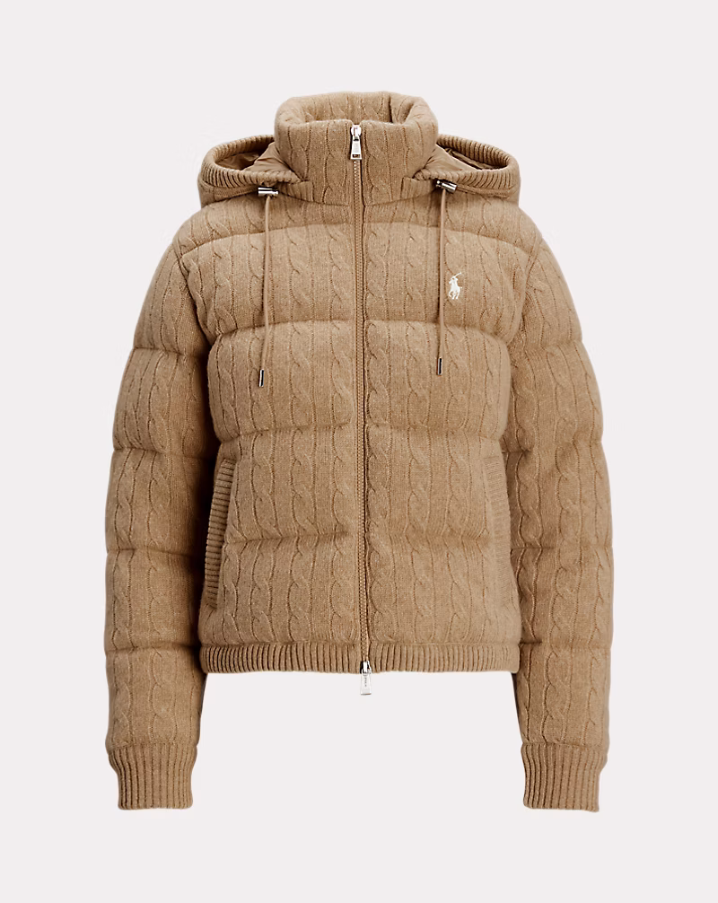 Cable-Knit Hooded Down Coat