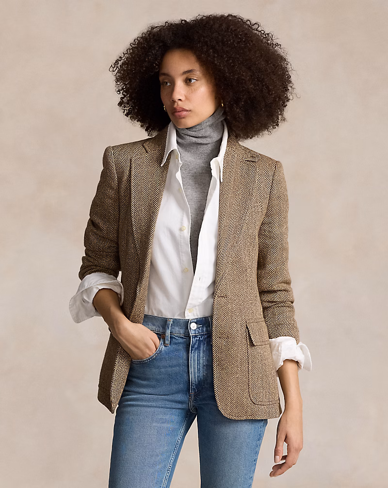 Herringbone Linen-Blend Blazer