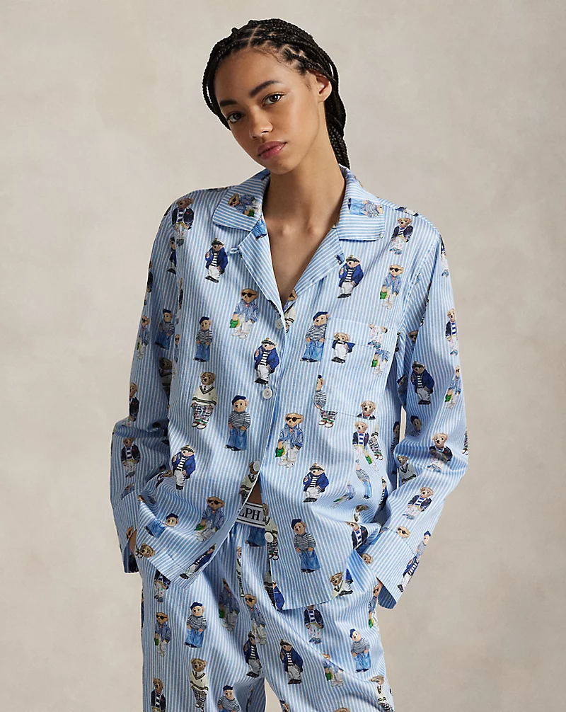 Polo Bear Cotton Long-Sleeve Pajama Set