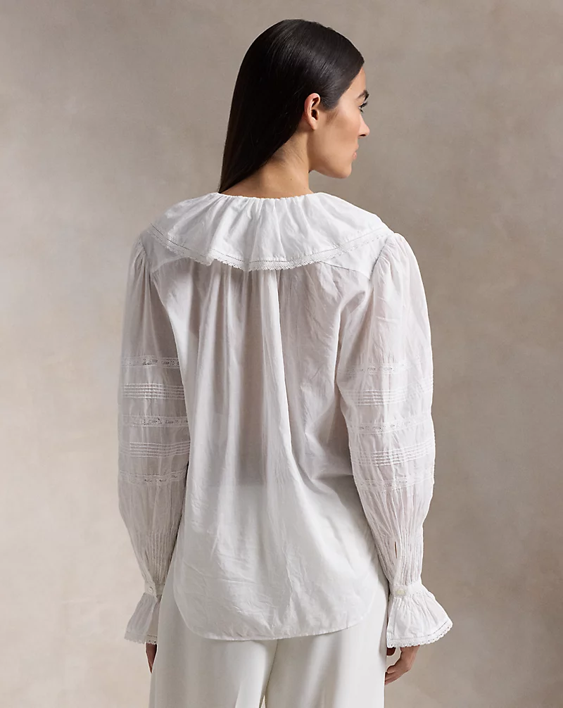 Ruffle-Trim Cotton Voile Blouse