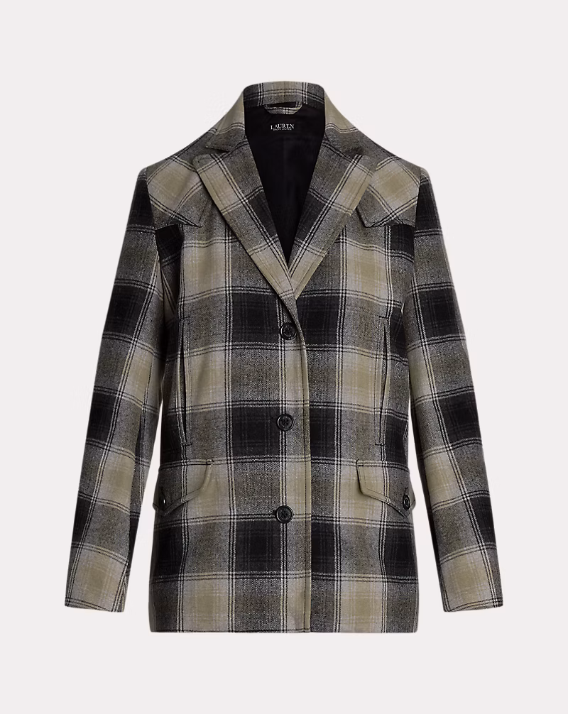 Plaid Wool-Blend Twill Jacket